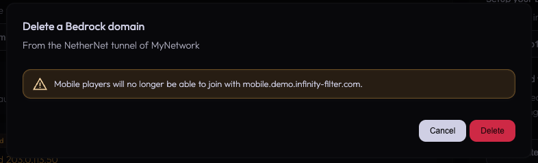 Delete a Bedrock domain confirmation