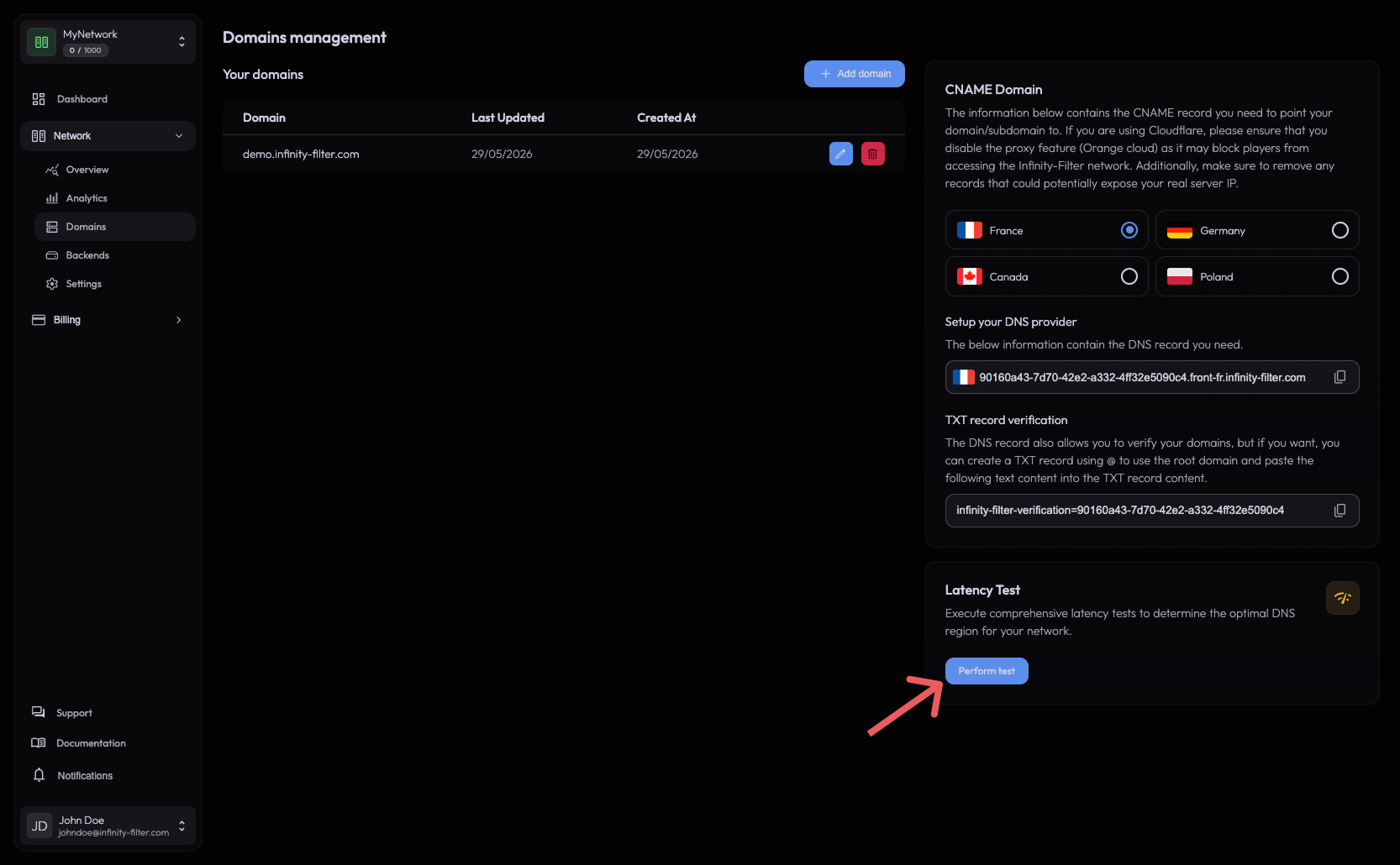 Latency Test page
